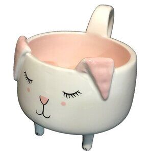Ceramic Kitten Cat Mug Handle Legs Footed Adorable Arlington Designs White Pink